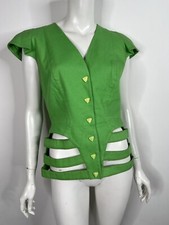 Vtg THIERRY MUGLER ACTIV GREEN CUTOUT SKIRT SUIT FR42