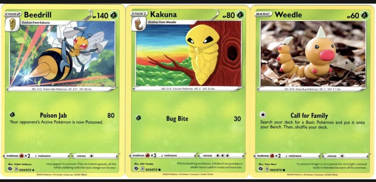 Pokemon Champion's Path Evolution Set - Beedrill 004/073 - Kakuna Weedle 3 card