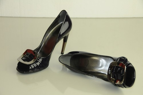 New Roger Vivier Patent GIGI Ink Navy Blue Purple Silver Buckle Shoes 39.5 9 - Picture 6 of 11