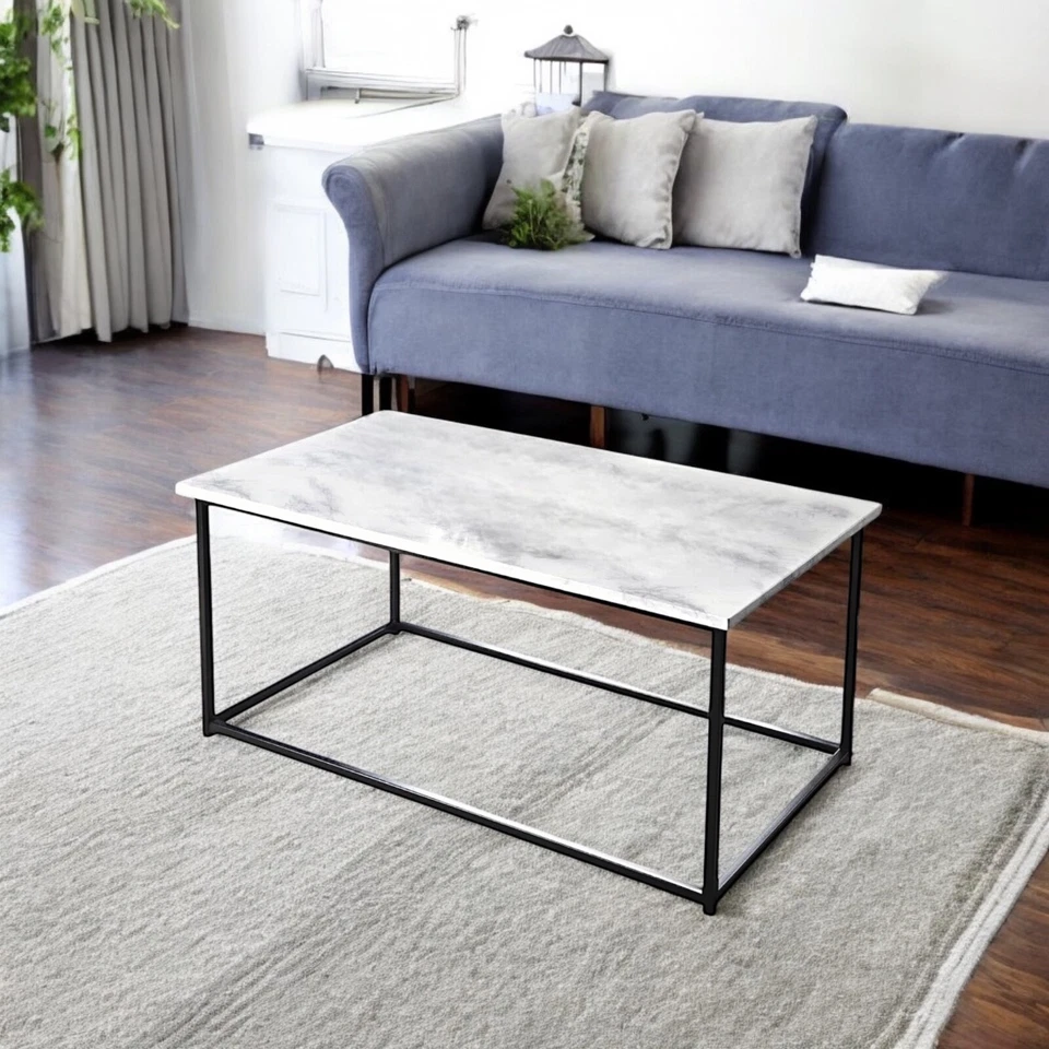 Modern Coffee Table Marble Effect Living Room Side Table Set Sofa Side End Table - Image 3 of 4