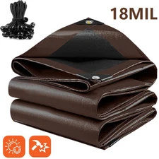 Super Heavy Duty Poly Tarp Brown 18 Mil Waterproof Tarpaulin Cover Finished Size