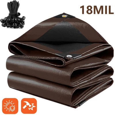 Super Heavy Duty Poly Tarp Brown 18 Mil Waterproof Tarpaulin Cover Finished Size - Image 1 of 4