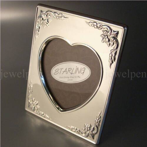 Romantic Heart Photo Frame - Massive 925 Sterling Silver - Mahagonirücken (V1) - Picture 1 of 7