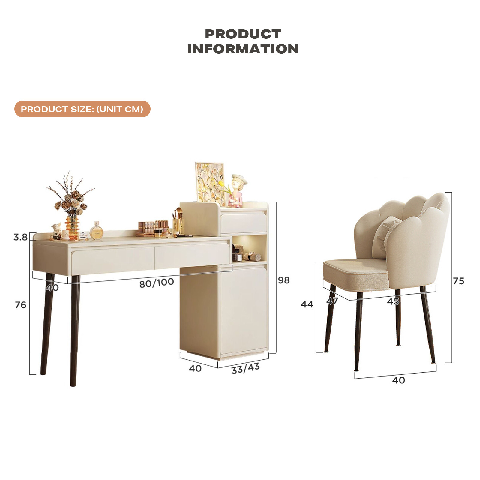 Dressing &Chair Table Stool Mirror Jewellery Makeup Storage