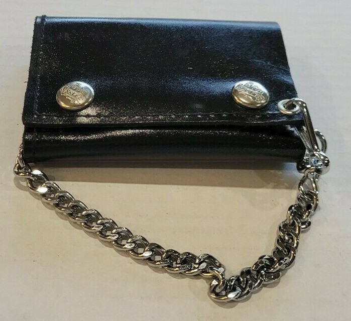 BLACK Tri-Fold Leather Wallet & Chain, New | eBay