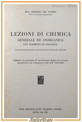 UNTERRICHT IN ALLGEMEINER UND ANORGANISCHER CHEMIE von Ernesto De Conno 1942 Organisches Buch