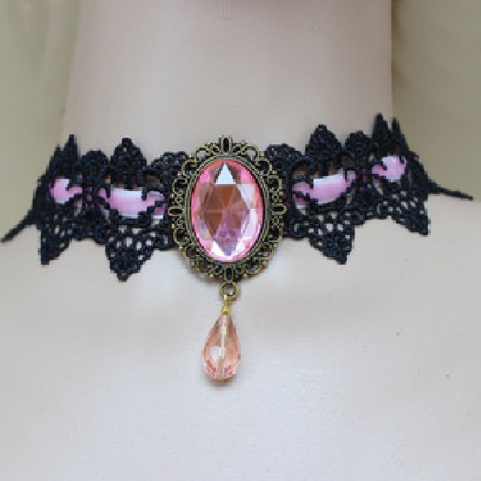 Collier Choker Noir Gothique Dentelle Baroque Victorien Avec Rose - Neuf Avec étiquettes
