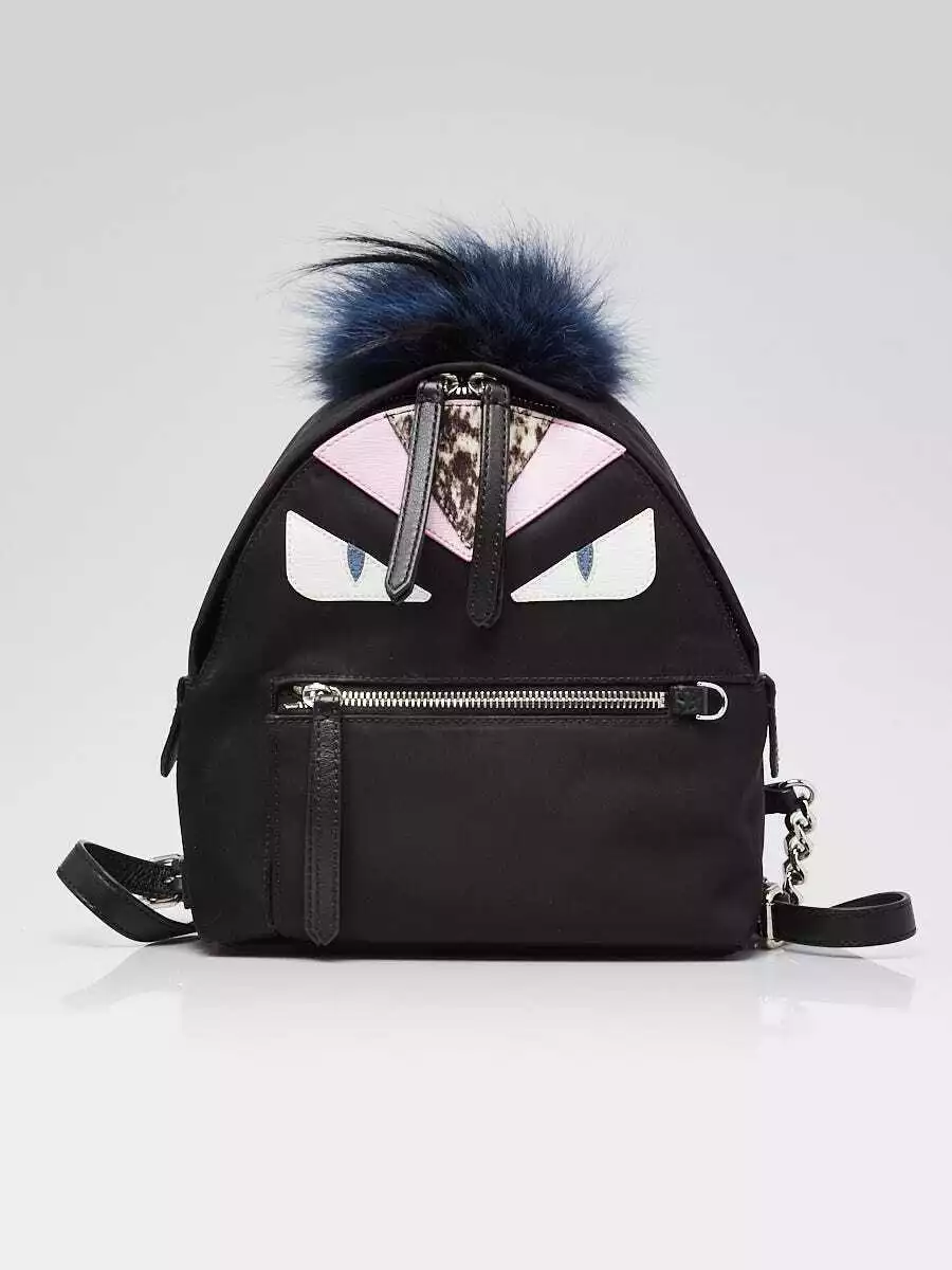 Fendi Black Nylon and Leather Monster Eyes Mini Backpack Bag