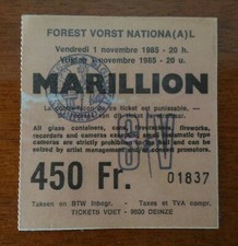 ticket billet used place concert MARILLION 1985 FOREST NATIONAL BRUXELLES