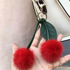 Cute Real Mink Fur Cherry Fur Ball Pompom Keyring Bag Charm Car Phone Pendant