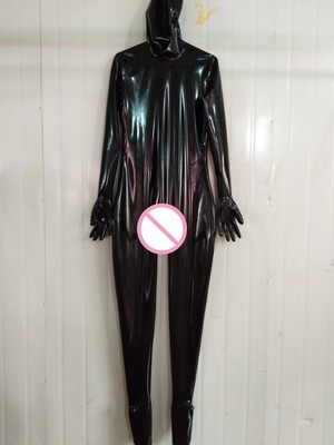 Latex Rubber Catsuit Schwarz Cool Gummi Bodysuit Cosplay Hood Ganzanzug S-XXL