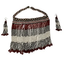Handmade Beaded Choker Necklace and Earrings Set, Fringe Design Native-Inspired