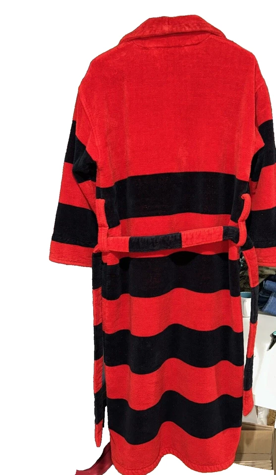 Roupão de banho LL BEAN vermelho listrado NÁUTICO ALGODÃO pequeno vintage anos 80 anos 90 - Imagem 2 de 4