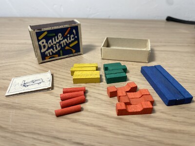 Vtg Mini Block Set ''Baue mit mir'' Build With Me Match Box 15 Piece Instructions
