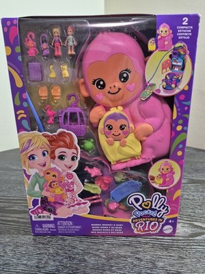 Polly Pocket Adventures in Rio Momma Monkey & Baby Playset 2024 New