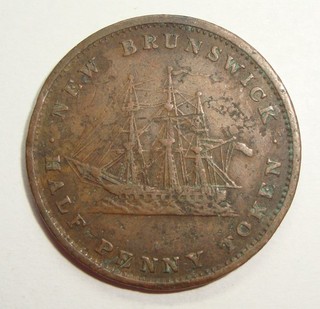 '1843' NEW BRUNSWICK CANADA VICTORIA HALF PENNY TOKEN COIN