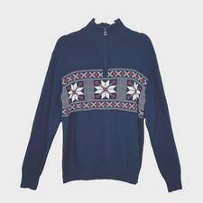 Weatherproof Vintage Mens 1/4 Zip Fair Isle Sweater Blue L Snowflake Holiday