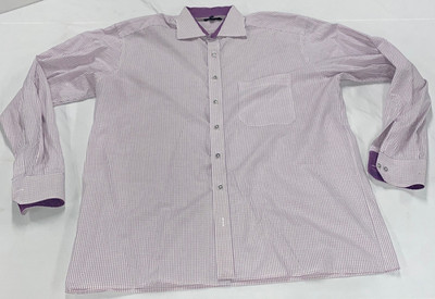 Eterna Comfort Fit Dress Shirt XXL 42 16 1/2 White Purple Check Cotton