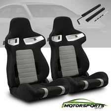 2 x Black PVC Main&Punching Leather Left/Right Racing Seats + Adjustor Slider