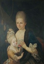 Huile Sur toile Portrait Femme Et Enfant XVIIIème 18ème