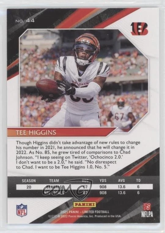 2021 Panini Limited Spotlight Ruby /49 Tee Higgins #44 - Image 2 of 2
