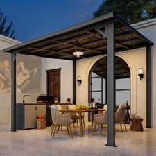 3x3 m Hardtop Wall-Mounted Lean-To Gazebo Pergola for Patio, BBQ & Carport