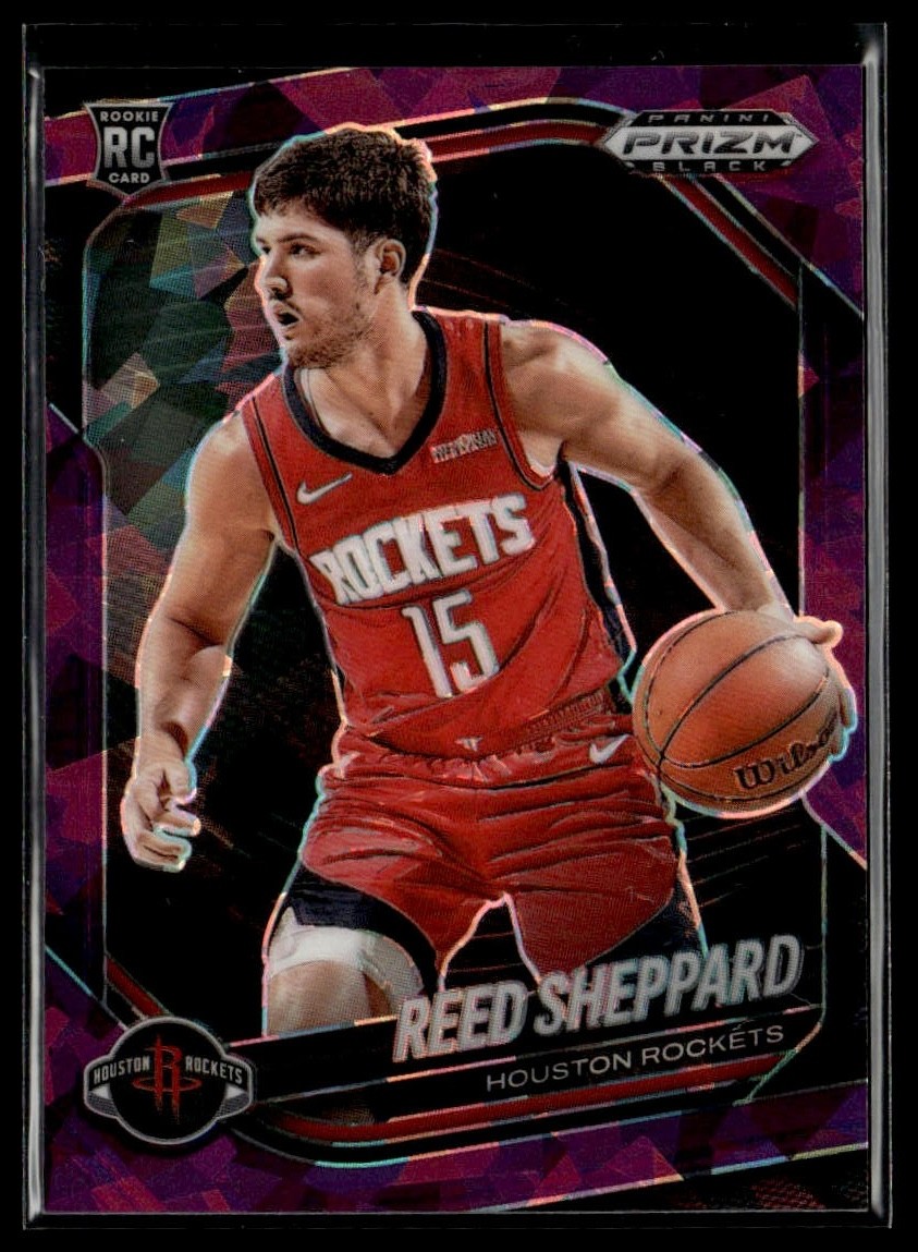 2024-25 Panini Prizm Black 145 Reed Sheppard Rockets RC Purple Ice 037/149