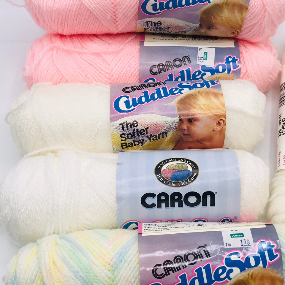 Lote de 9 Hilos Caron Cuddle Suave Bebé Variedad Rosa, Blanco, 3 Capas 100% Acrílico Foto 3 de 4