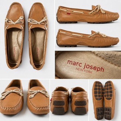 Marc Joseph New York Womens Tan Leather Driving Loafers Bow Detail Size 9