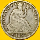1854-O (Arrows) U.S. SEATED LIBERTY SILVER HALF DOLLAR 50c COIN (Fine).
