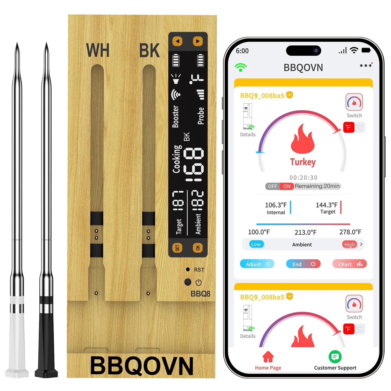 WiFi Sub-1G Wireless Meat Thermometer Unlimited Range 7 NIST Certified Sensor...