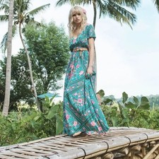 Spell & the Gypsy Collective Babushka Turquoise Maxi Dress Gown Size XS b120E