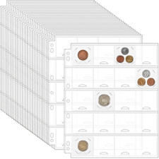 Coin Binder Sheets 30 Sheets 2" X 2" Coin Flips - 600 Pockets 7 Holes Coin Pages