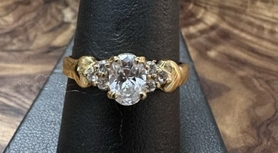 VTG Gold Tone Clear Glass Rhinestones Cocktail Engage Love Ring Sz 9.25
