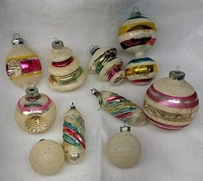 10 Vintage Mercury Glass Ornaments Mica UFO Tree Indents Germany Shiny Brite Etc