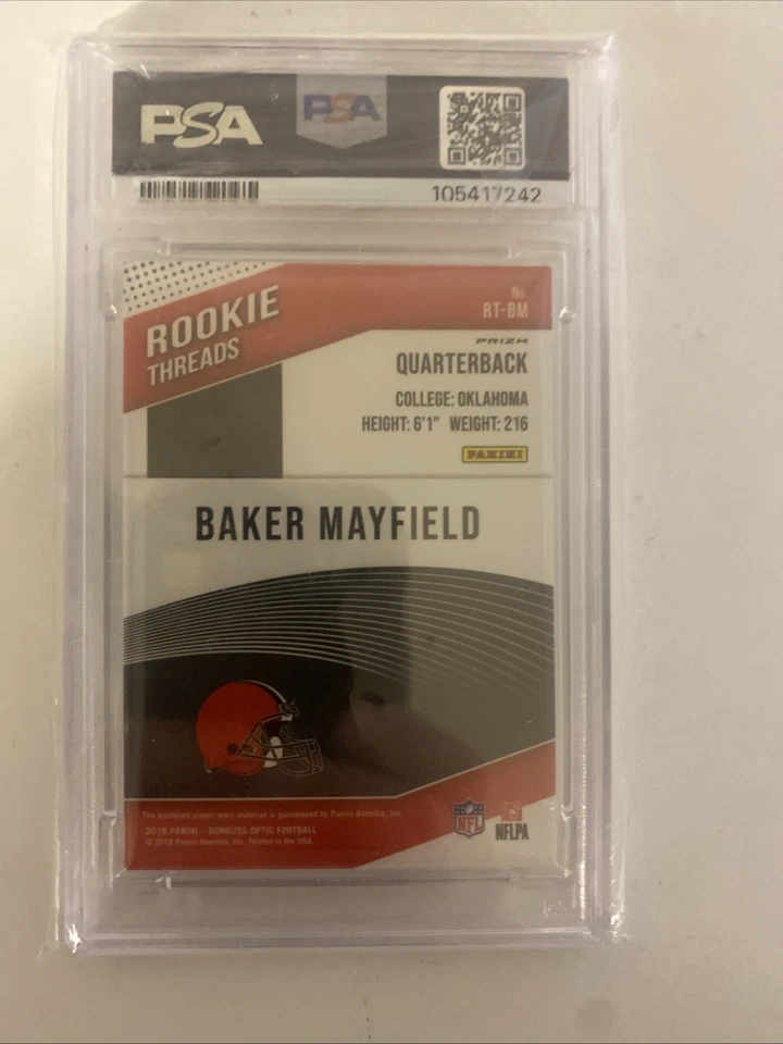 Donruss Optic Baker Mayfield 2018 parche PSA nine novato Foto 2 de 2