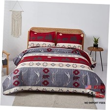 Black Bear Lodge Quilt King Size Rustic Bedding King 108"x96" Gray Burgundy