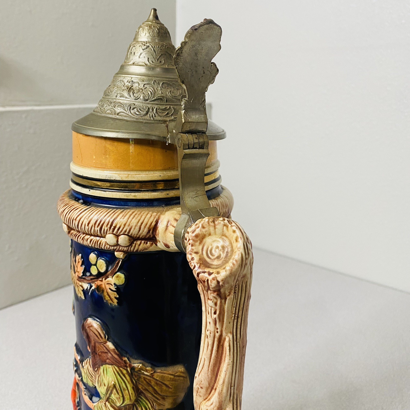 Vtg XL 3 Liter German Beer Stein Pewter Lid Western Germany 1482 Courage