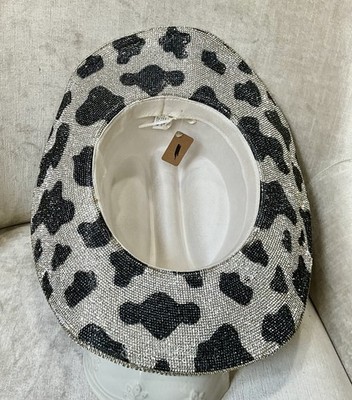 Free People Cowboy Hat Velvet Black Silver Cow Jeweled Brim  display picture 3