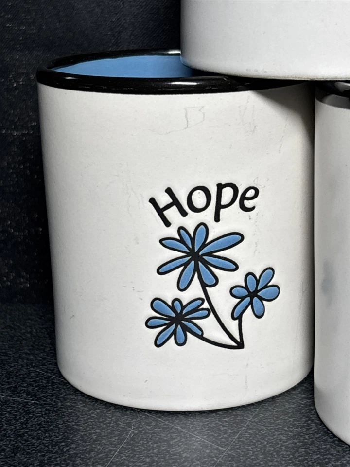 SET 5 Christian Art Gifts Embossed 4" Coffee Mugs 2010 Faith Hope Love Joy Grace - Image 4 of 4