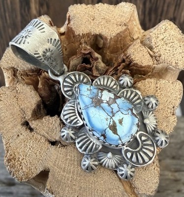 Sterling Silver Native Style SW Genuine Golden Hills Turquoise Pendant