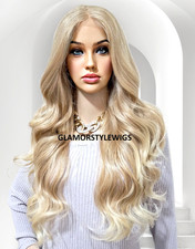 32" LACE FRONT FULL WIG LONG WAVY LAYERED MEDIUM BLONDE MIX HEAT OK T27.613 NWT