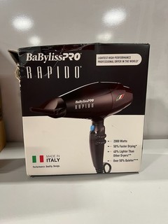 BaBylissPRO Hair Dryer Nano Titanium Rapido 2000Watt Blow Dryer #BRAP1 NEW