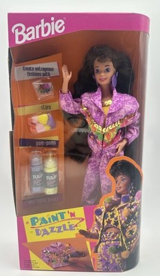 1993 BARBIE PAINT N DAZZLE BRUNETTE DOLL MATTEL 10059 CREATE FASHIONS NEW