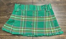 Scottish Design Tartans Green  Yellow Plaid Pleated Mini Skirt Kilt Women  s 33