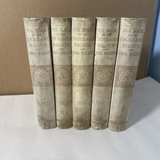 The Book Thousand & One Night Arabian Nights 1884 Vellum Fine Bindings 5 Volumes