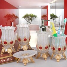 5PCS Bathroom Accessory Set White Resin Wash Cup ToothBrush Holder Soap Dish