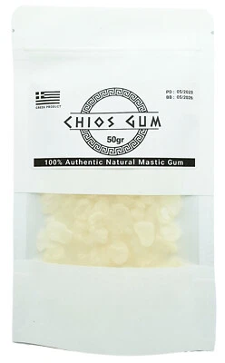 CHIOS GUM MASTIC GROWER ASSOCIATION TOP GRADE MASTIC GUM 50 Gr (1.76Oz) 100% Authentic Greek Chios Mastiha BB 05/26