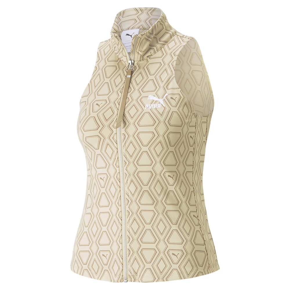 Puma Luxe Sport T7 Вязаная водолазка без рукавов с высоким воротом, женские повседневные топы бежевого цвета 53