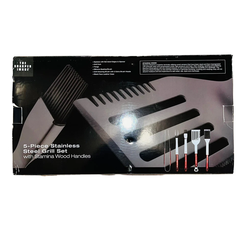 The Sharper Image 5 Pc Stainless Steel Grill Set w/ Stamina Wood Handles & Case - Image 2 of 3